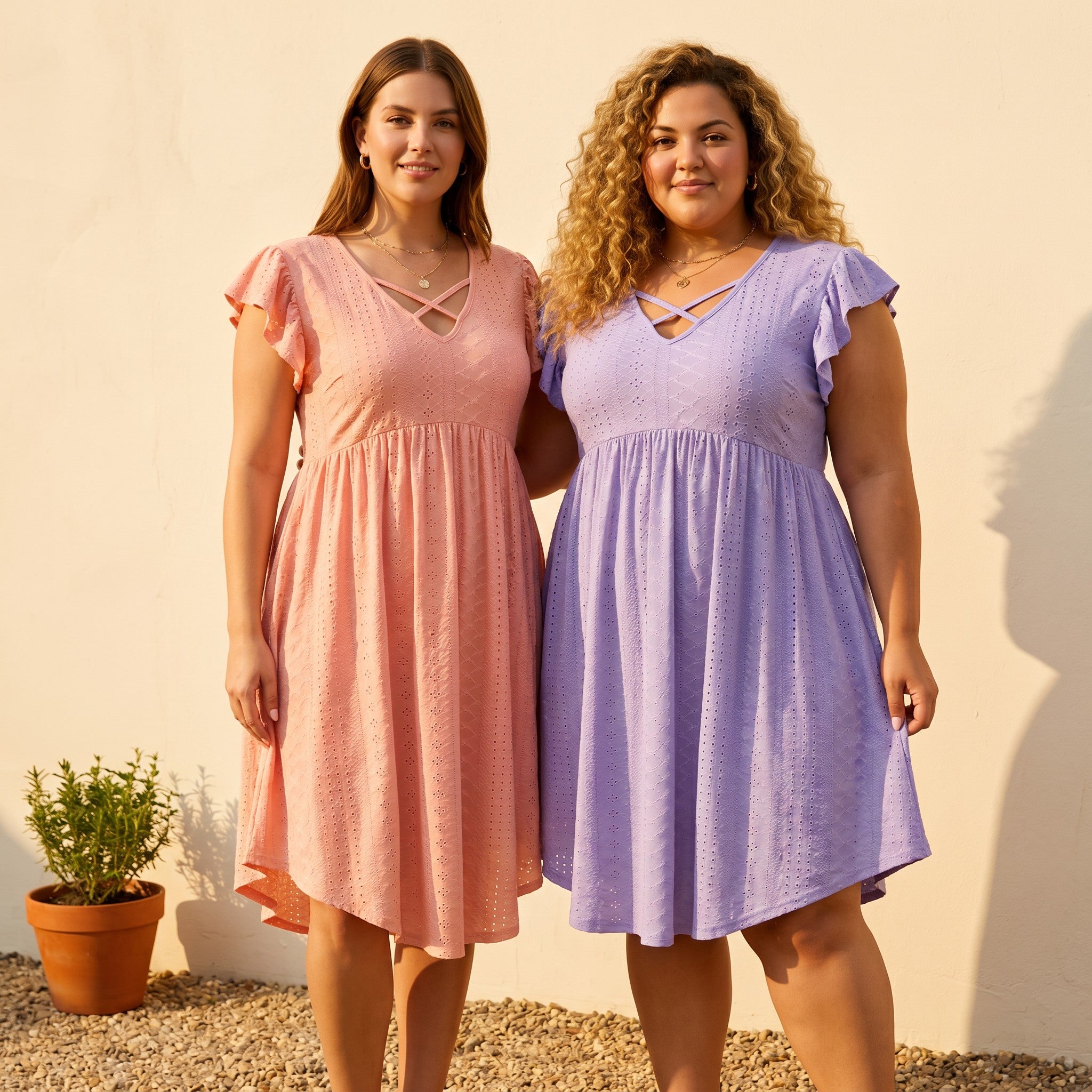 Sommerkleid "Amara" — Plus-Size Midi in Rosa und Flieder, Größen 1XL bis 5XL