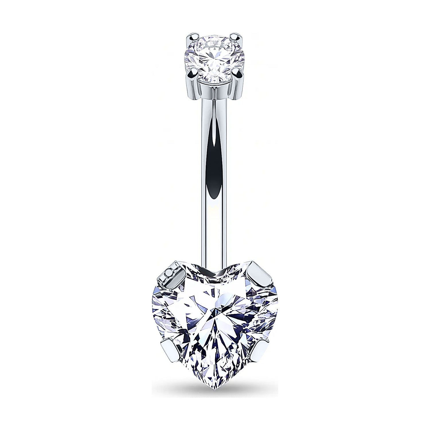 Minaz Bauchnabelpiercing Arina Titan Silber mit Herz-Zirkonia und rundem Zirkonia, Curved Barbell