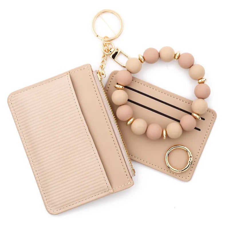 Portemonnaie "Luna" in Beige — Silikonperlen-Armband mit Kartenetui