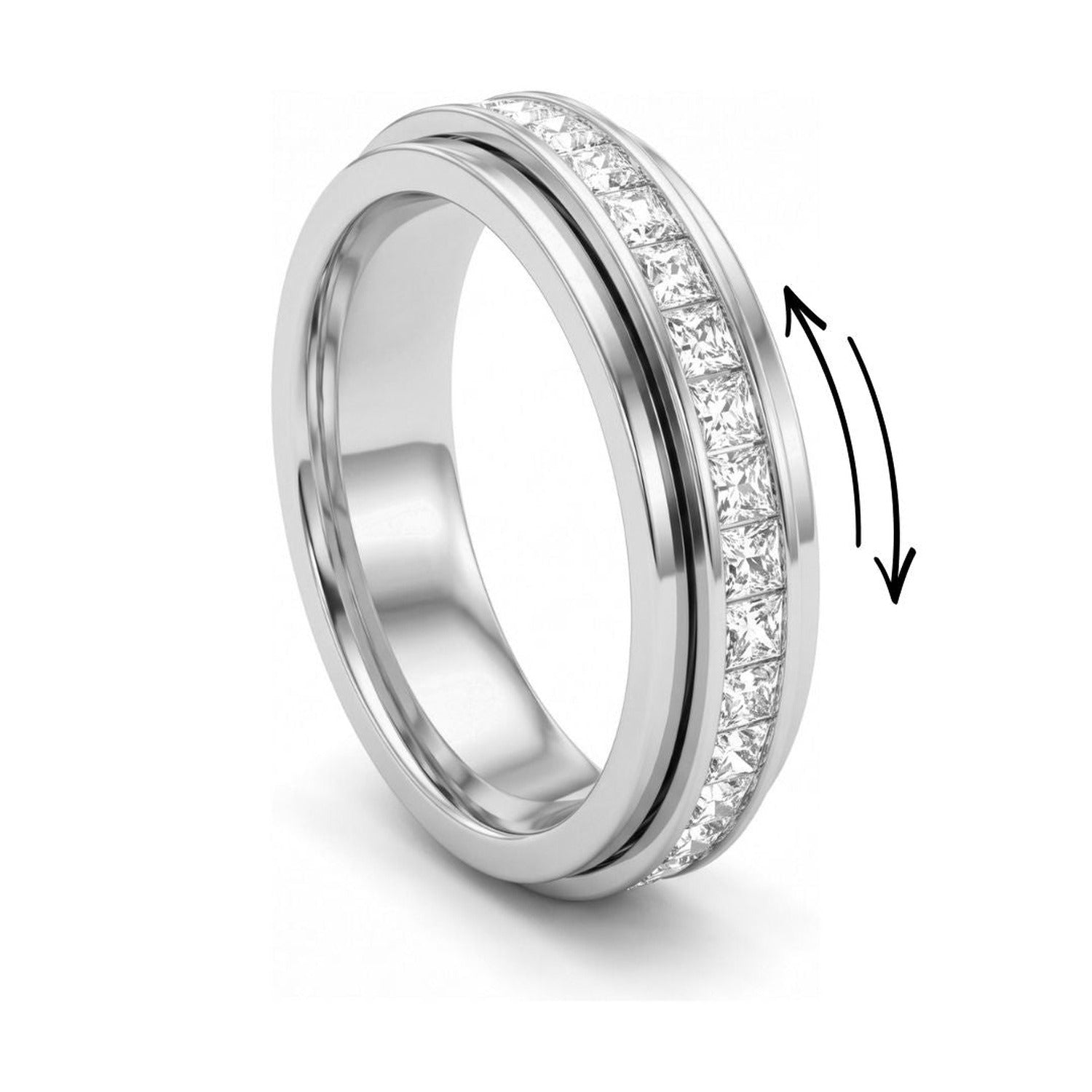 Anti-Stress Spinner-Ring Silber mit Zirkonia, Drehring zum Beruhigen | Minaz