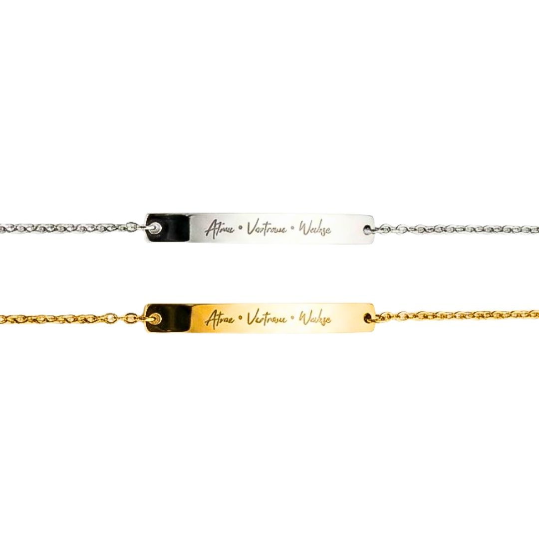 Minaz Armband Selflove aus Edelstahl in Gold und Silber mit Gravur Atme Vertraue Wachse