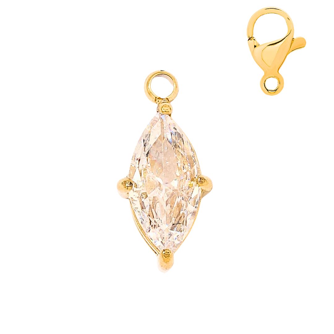 Minaz Charm Crystal aus Edelstahl in Gold mit funkelndem Zirkonia Stein und Karabinerverschluss