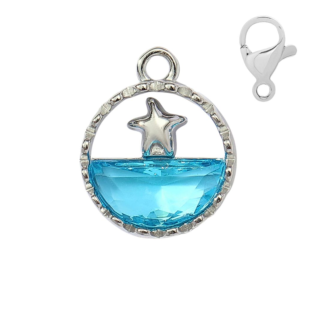 Minaz Charm Stella Mare aus Edelstahl in Silber mit blauem Zirkonia und Seestern Detail