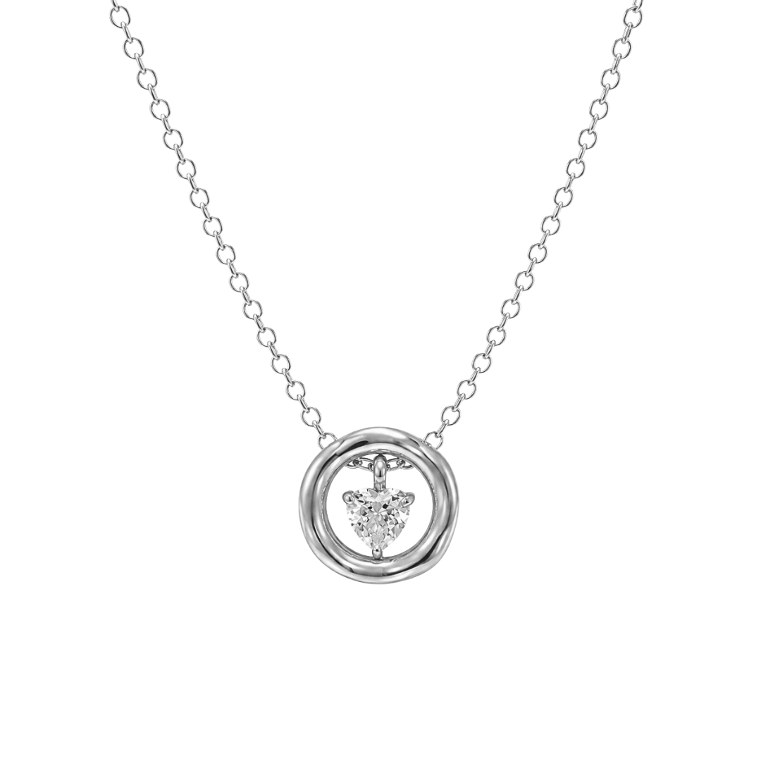 Minaz Halskette Amora aus Edelstahl in Silber mit Herz Zirkonia im runden Ring Anhaenger