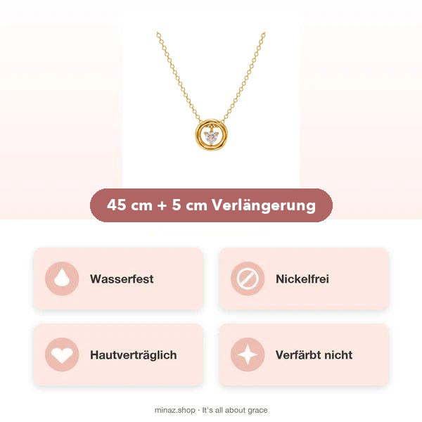 Minaz Halskette Amora aus Edelstahl in Gold mit Herz Zirkonia Größe und Vorteile