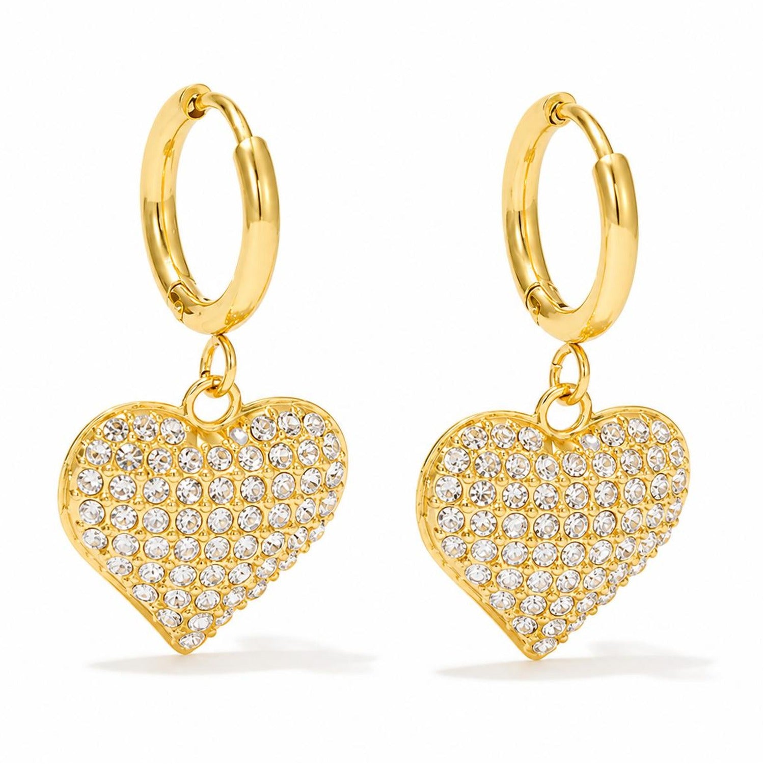 Minaz Ohrringe Amaia Herz-Creolen aus Edelstahl in Gold mit Zirkonia-Pavé-Herz