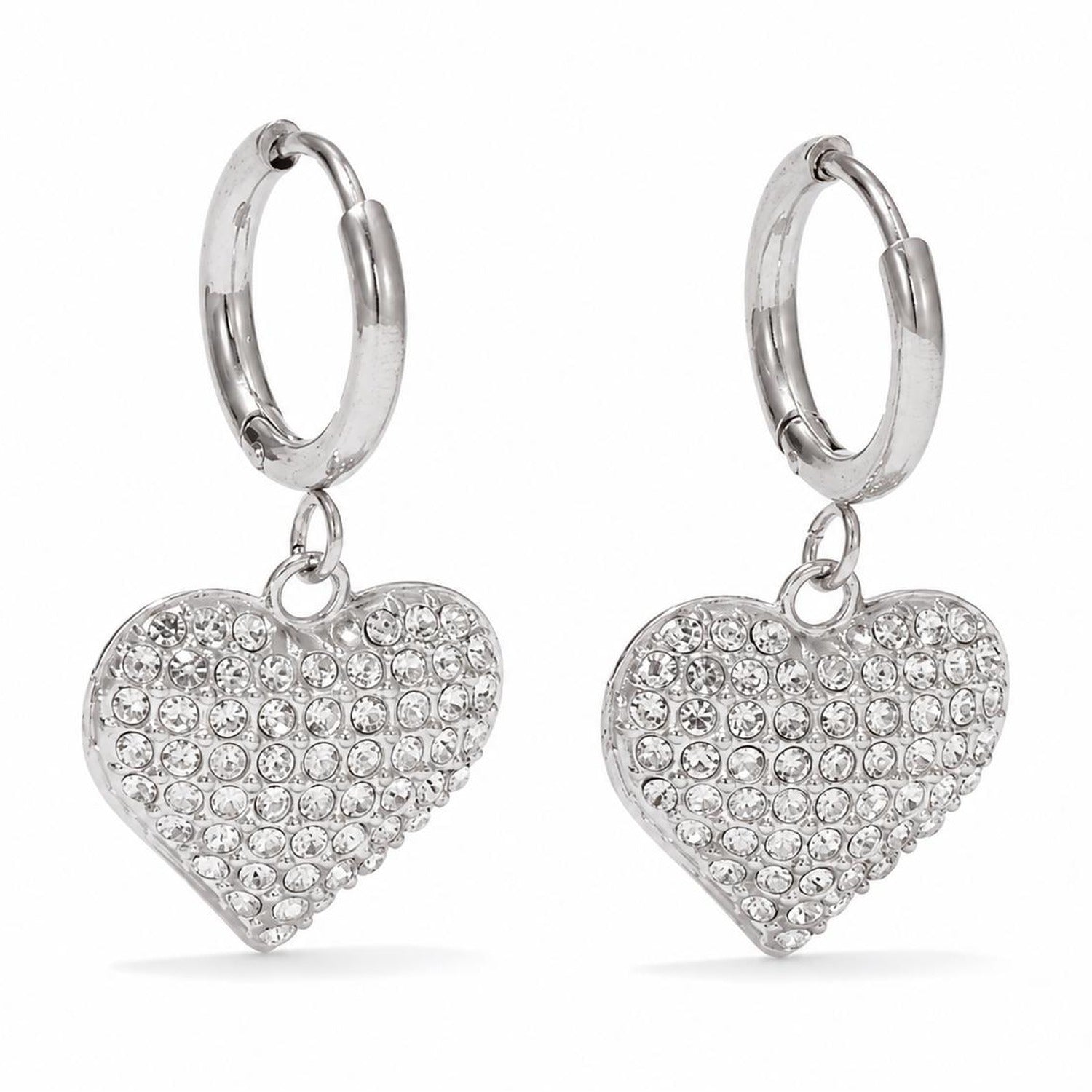 Minaz Ohrringe Amaia Herz-Creolen aus Edelstahl in Silber mit Zirkonia-Pavé-Herz
