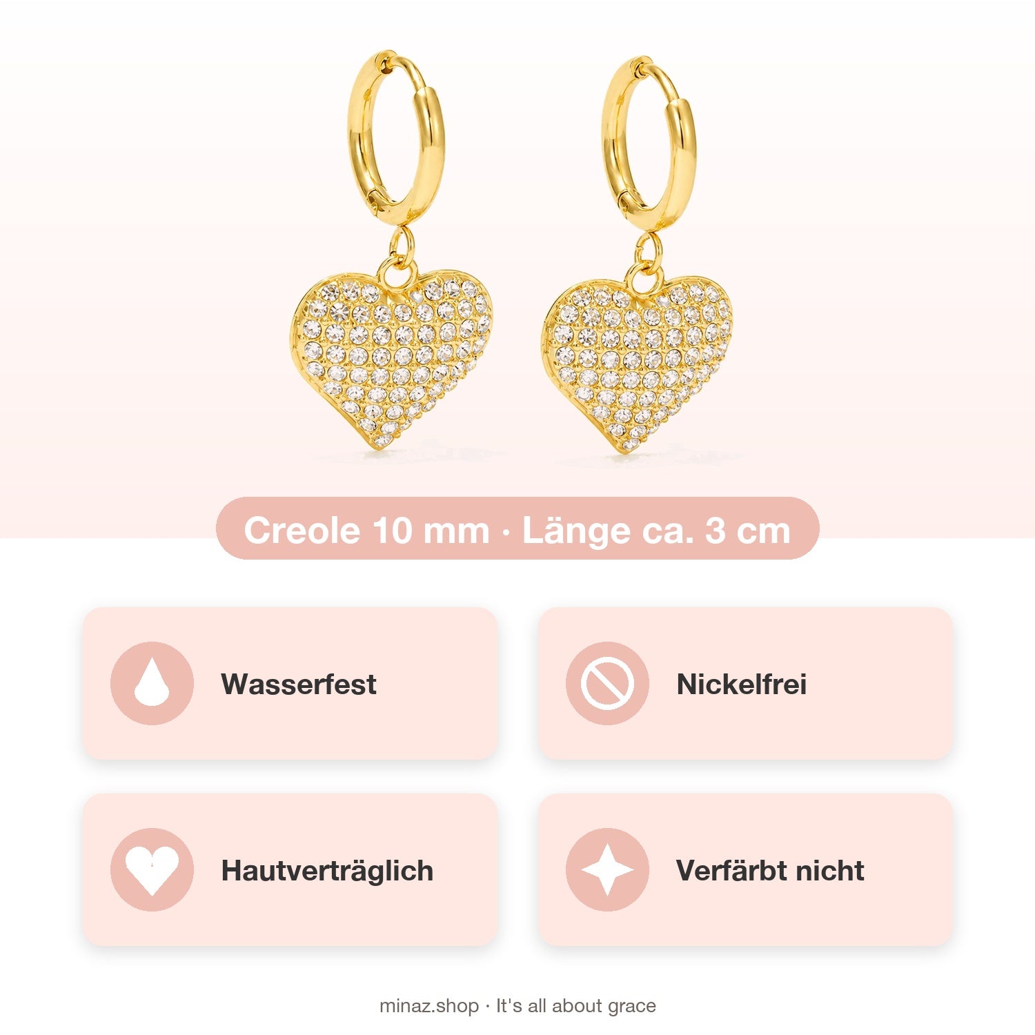Amaia Herz-Creolen USP: wasserfest, nickelfrei, hautverträglich, verfärbt nicht
