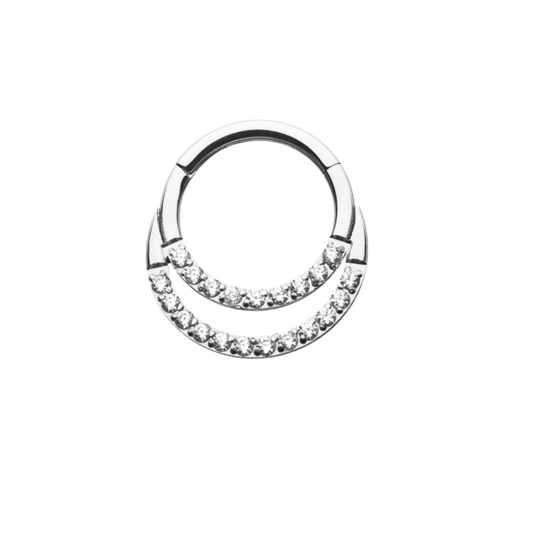 Minaz Septum Piercing Riva aus Titan in Silber mit Doppelring und Zirkonia Steinen