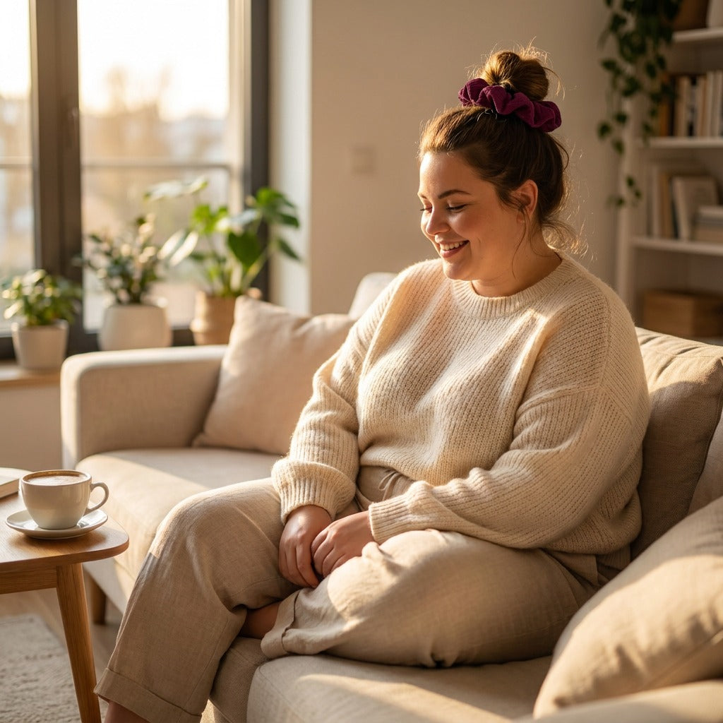 Minaz Scrunchie Asha aus Musselin. Lifestyle-Aufnahme