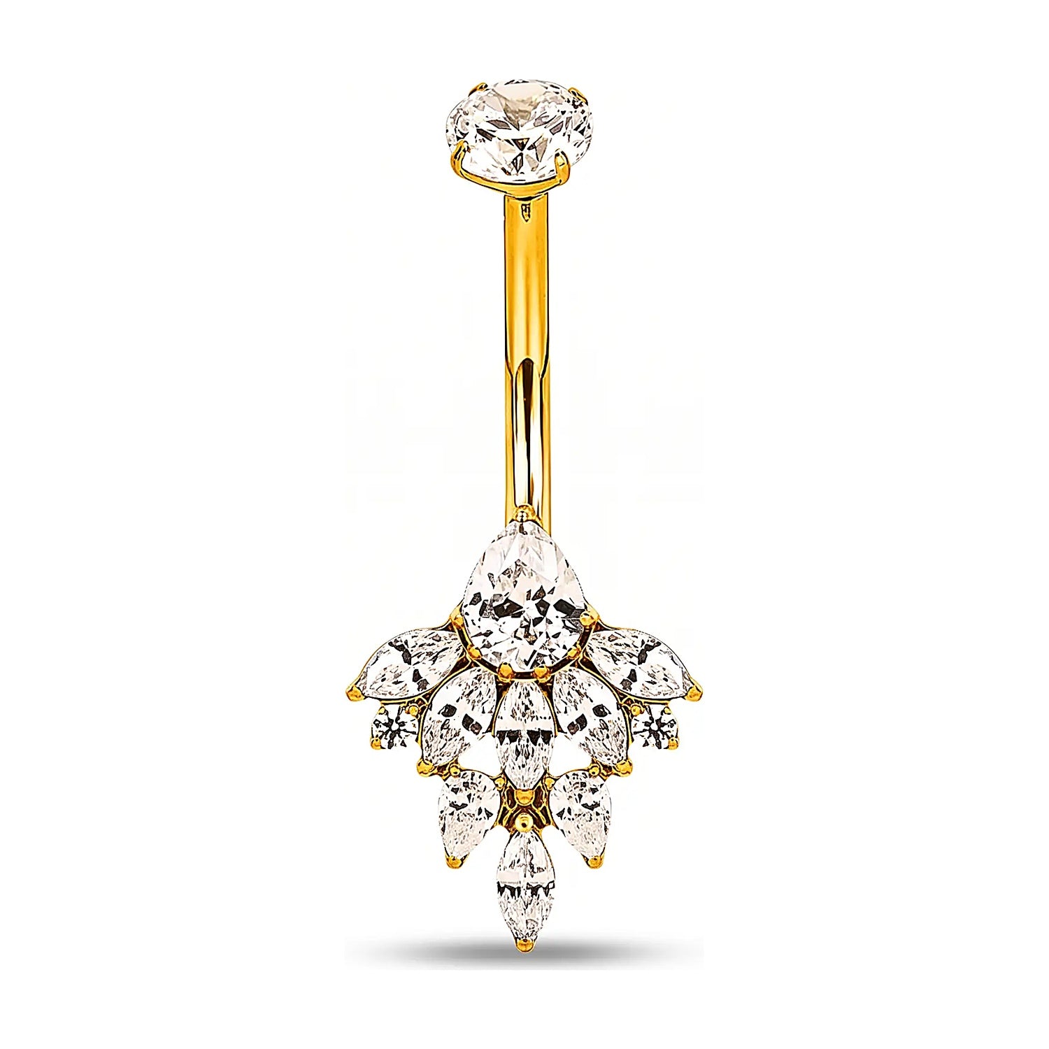 Minaz Bauchnabelpiercing Sienna Titan Gold mit floralem Zirkonia, Curved Barbell