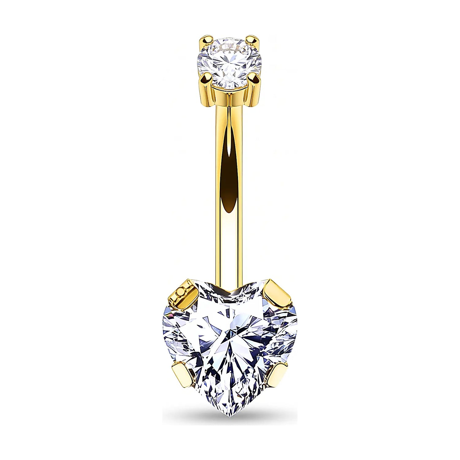 Minaz Bauchnabelpiercing Arina Titan Gold mit Herz-Zirkonia und rundem Zirkonia, Curved Barbell