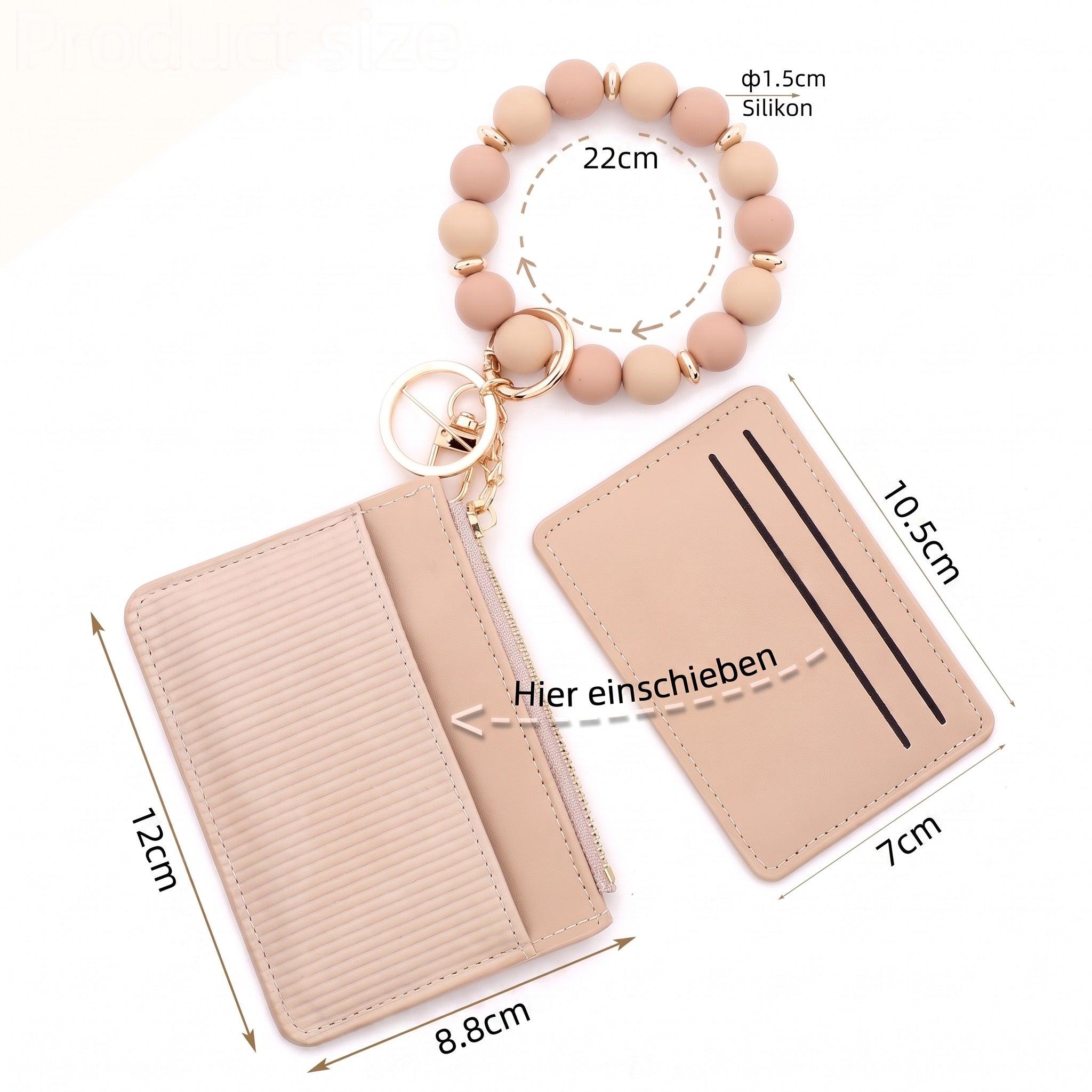 Portemonnaie "Luna" — Maßangaben: Etui 12x8,8 cm, Armband ø 22 cm, Silikonperlen ø 1,5 cm