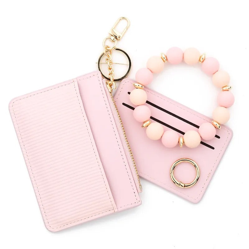 Portemonnaie "Luna" in Rosa — Silikonperlen-Armband mit Kartenetui