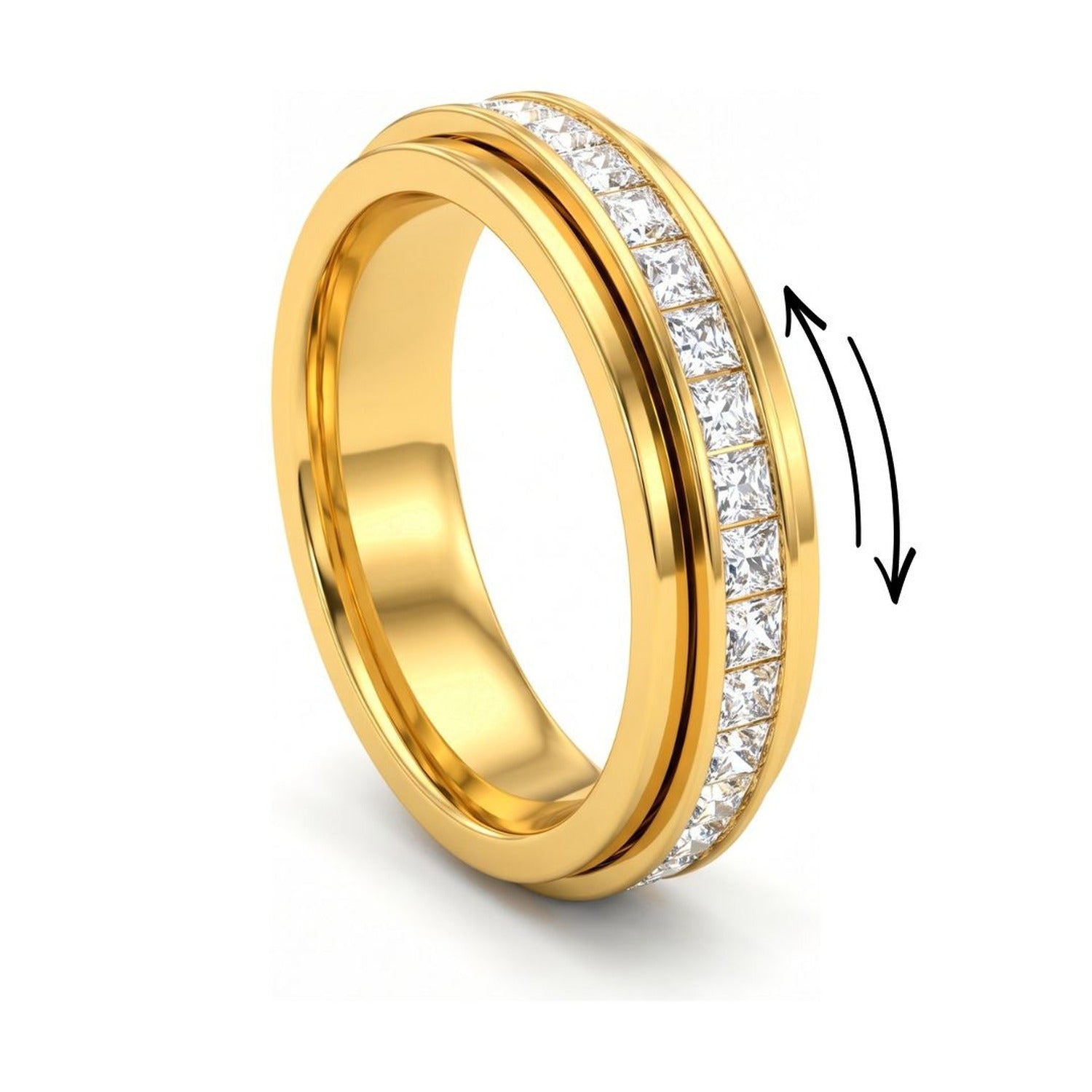 Anti-Stress Spinner-Ring Gold mit Zirkonia, Drehring zum Beruhigen | Minaz