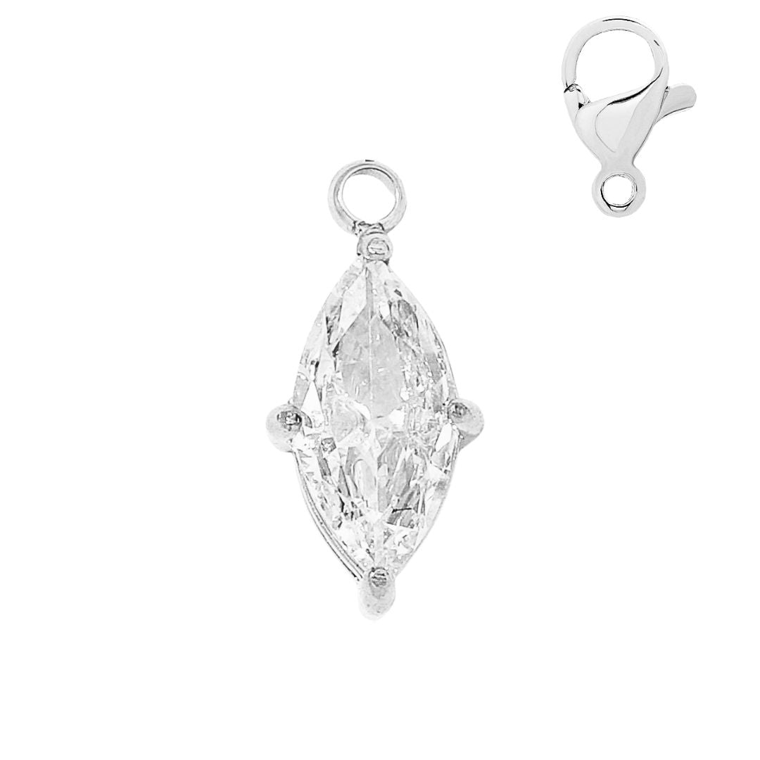 Minaz Charm Crystal aus Edelstahl in Silber mit funkelndem Zirkonia Stein und Karabinerverschluss