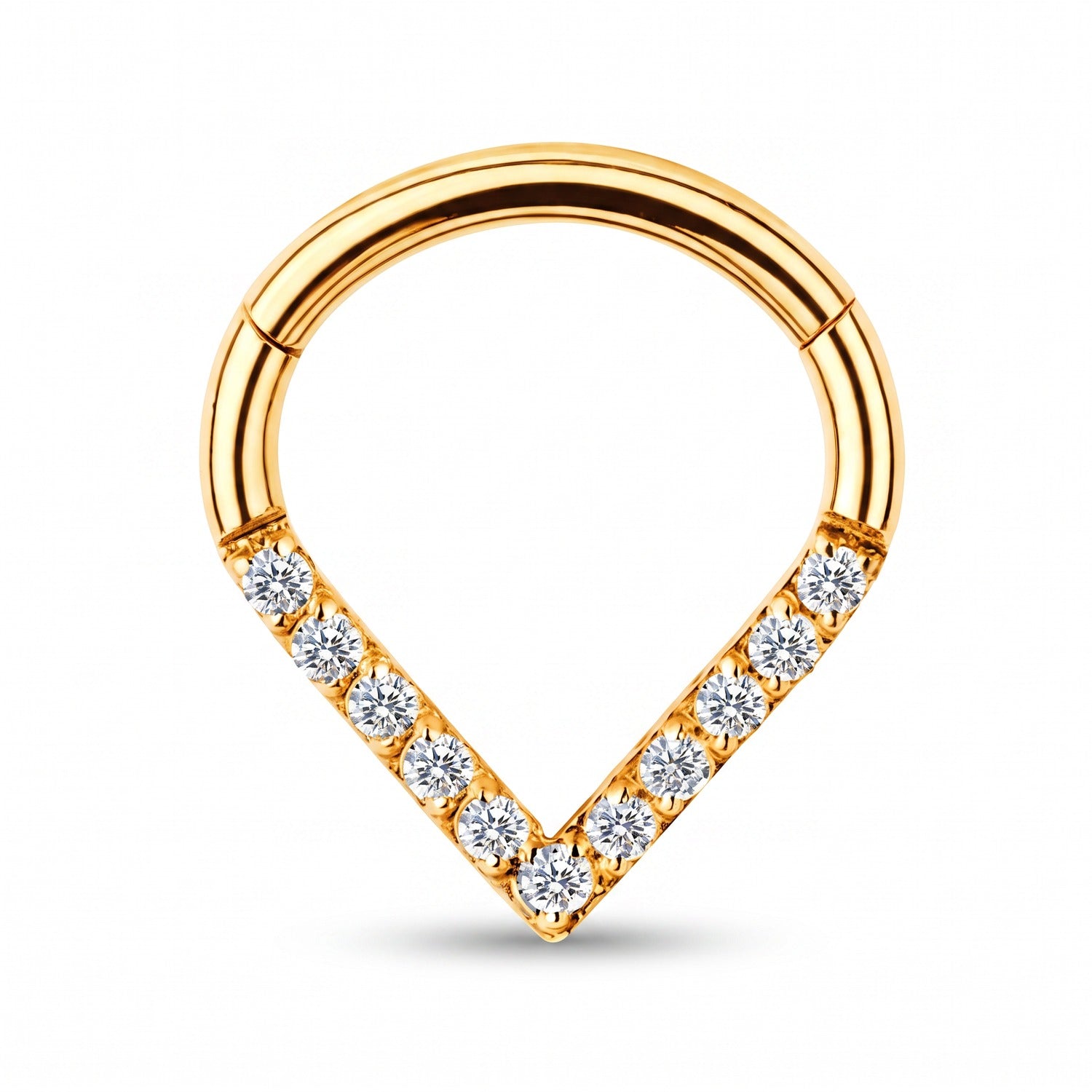 Cleo Septum Piercing gold, V-Form mit Zirkonia, wasserfestes Titan