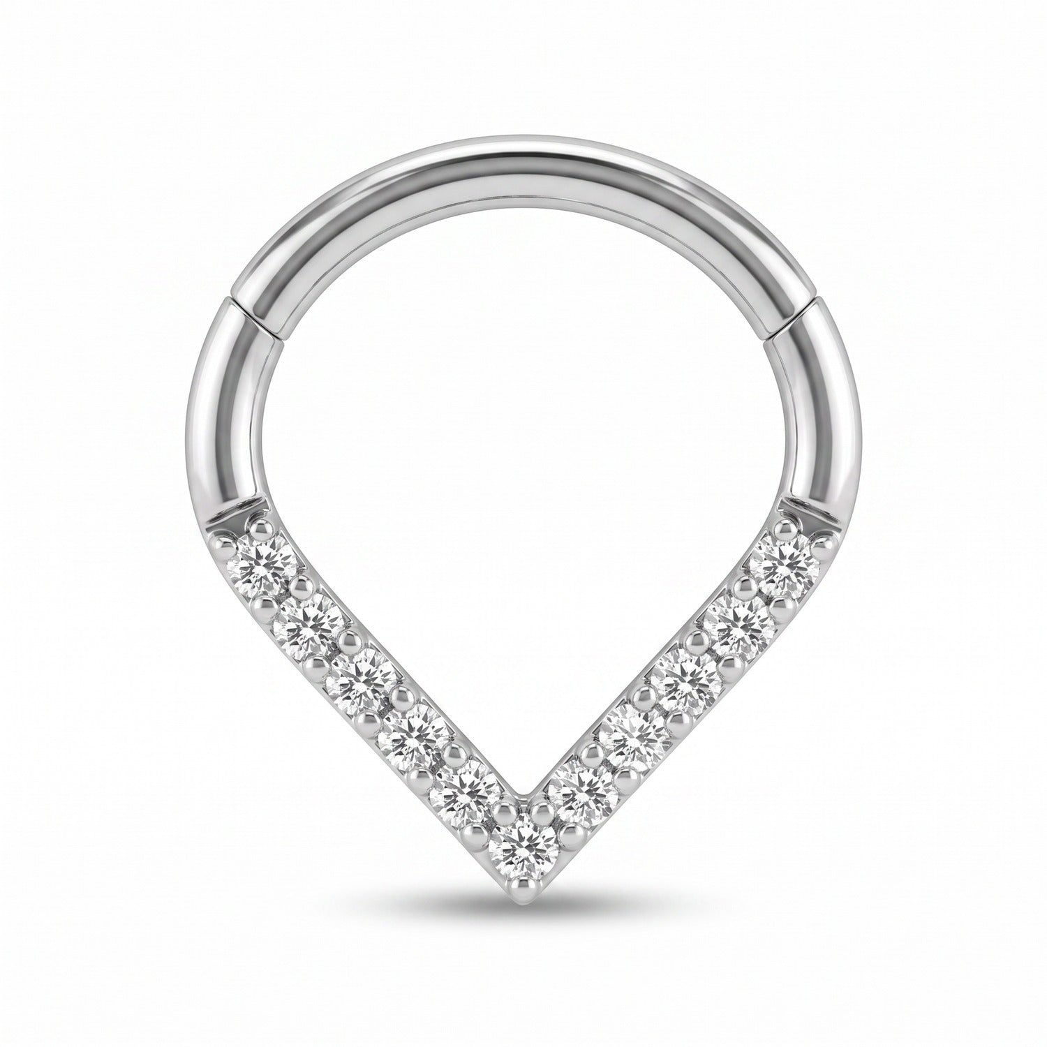 Cleo Septum Piercing silber, V-Form mit Zirkonia, wasserfestes Titan