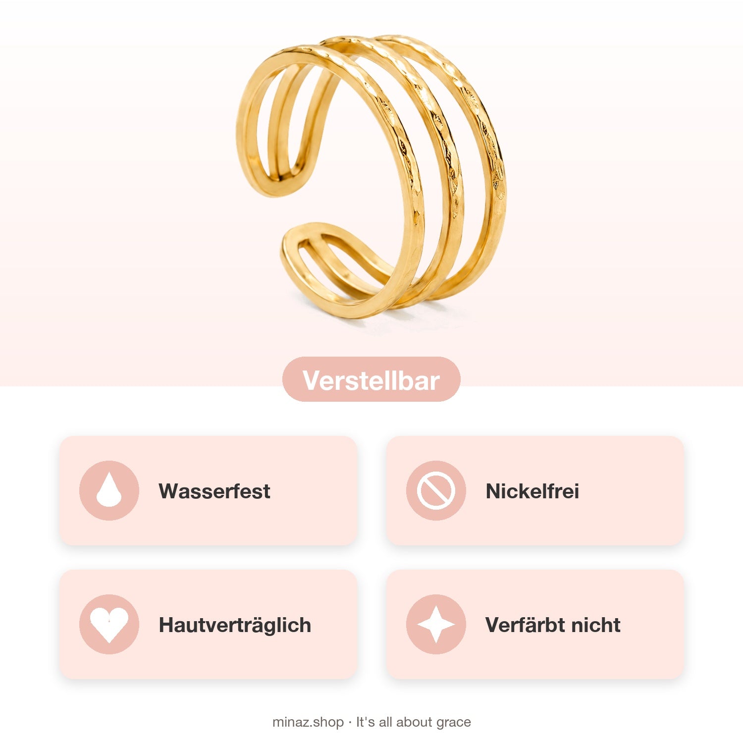 Delia Ring USP: wasserfest, nickelfrei, hautverträglich, verfärbt nicht