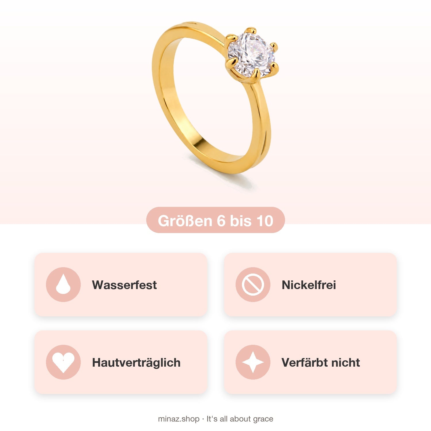 Zirkonia-Ring "Nalani" — USP-Übersicht: wasserfest, nickelfrei, hautverträglich, verfärbt nicht