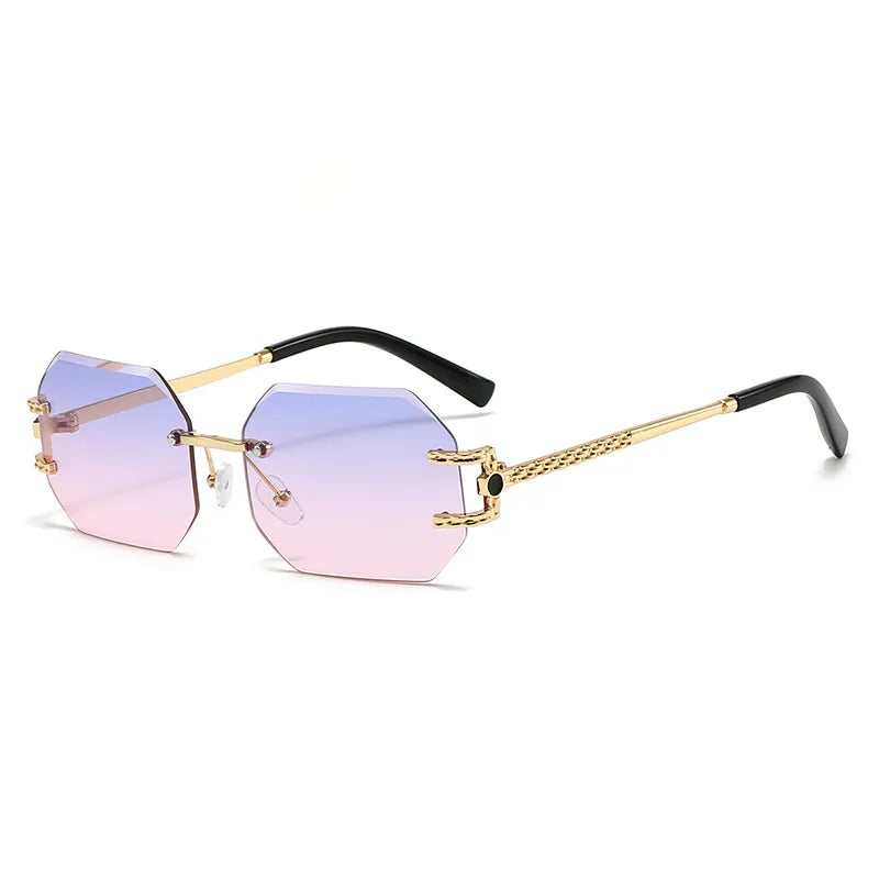 Minaz Sonnenbrille Ayla randlos mit Diamantschliff in Gold mit lila rosa Verlaufsglaesern