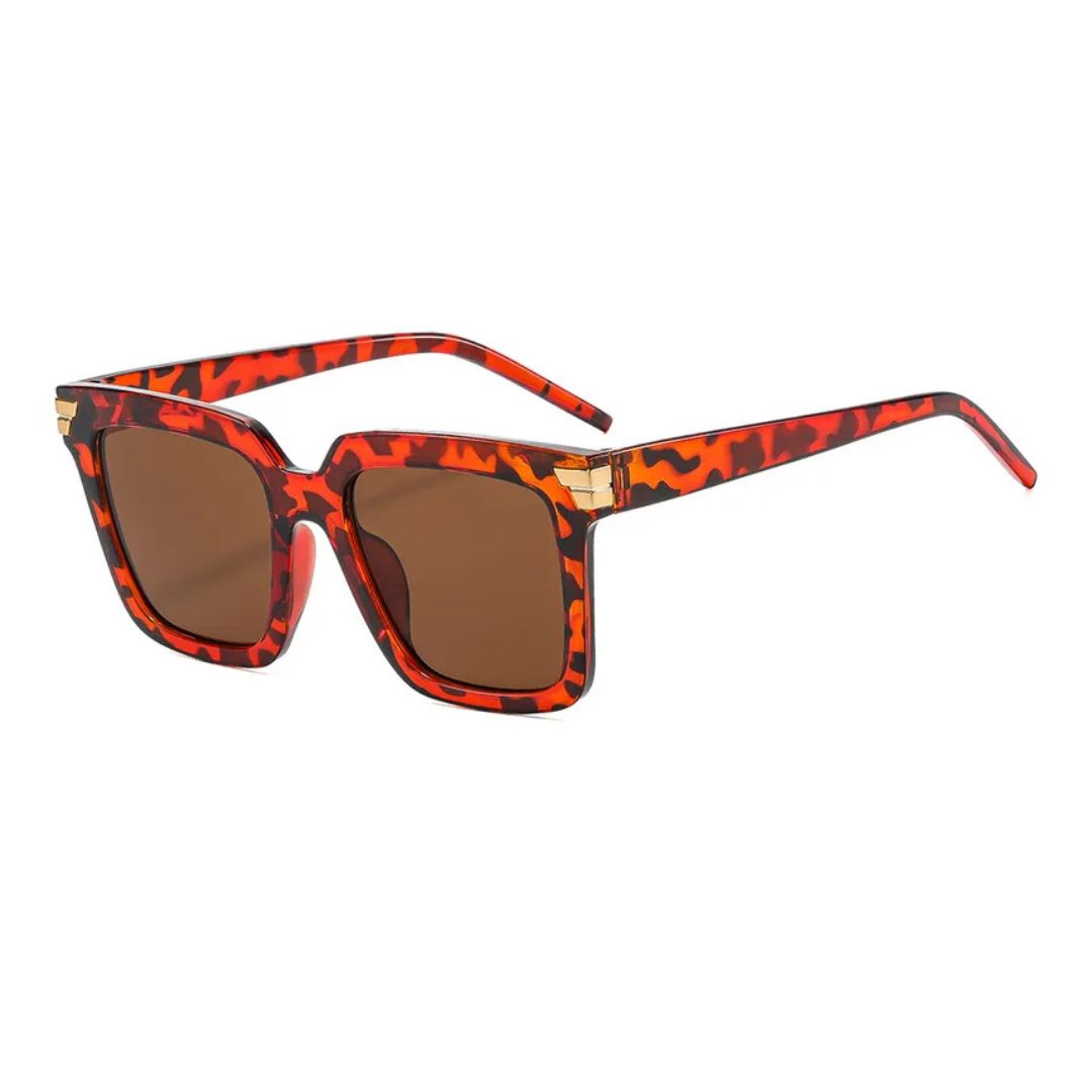 Minaz Sonnenbrille Estelle oversized quadratisch in Tortoise mit braunen Glaesern und goldenen Details