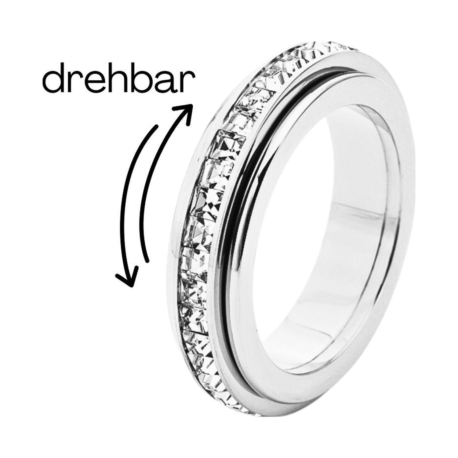 Stress-Ring drehbar Silber mit Zirkonia-Steinen | Minaz