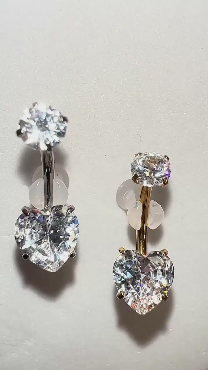 Minaz Bauchnabelpiercing Arina Titan in Gold und Silber, Produktvideo mit Herz-Zirkonia