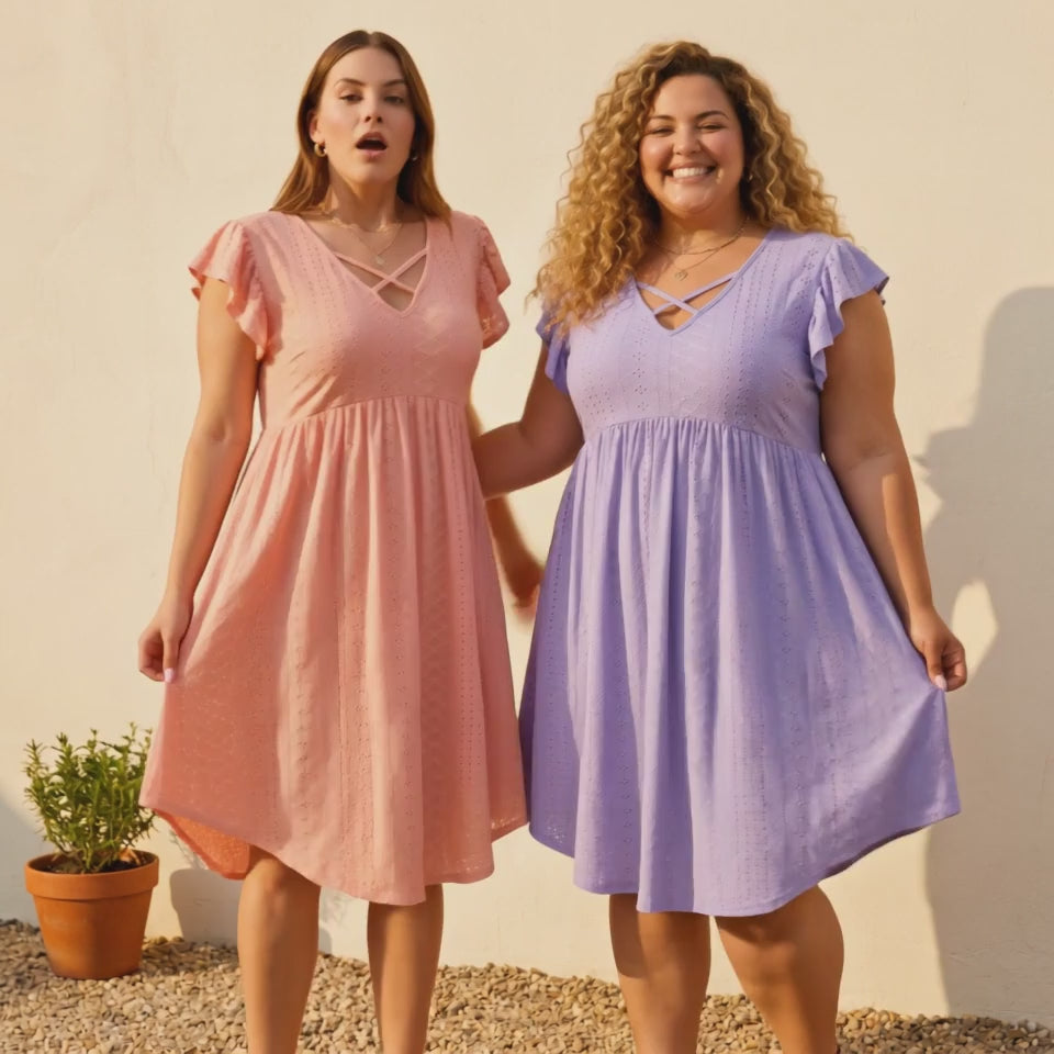 Sommerkleid "Amara" — Trage-Video in Apricot und Flieder