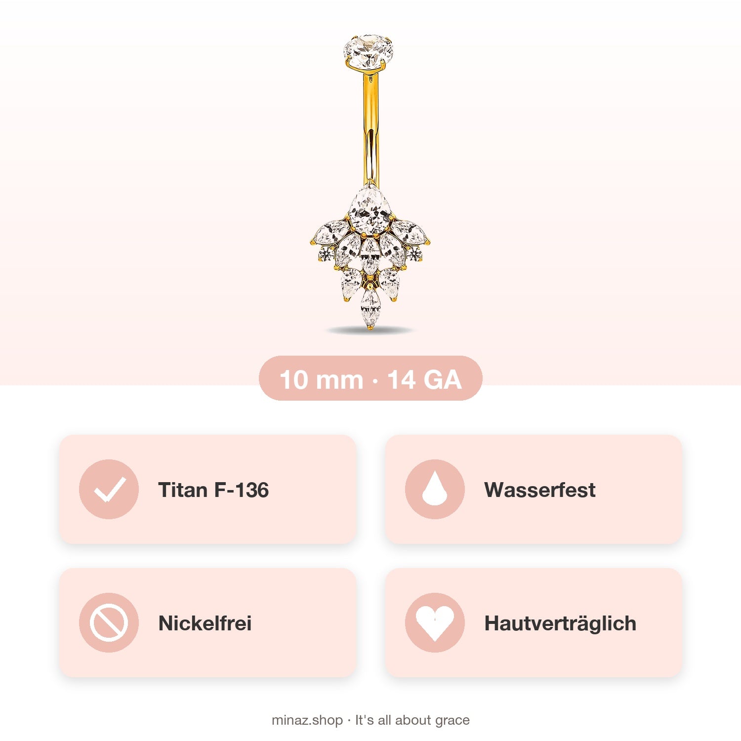Minaz Bauchnabelpiercing Sienna USP: Titan ASTM F-136, wasserfest, nickelfrei, hautverträglich