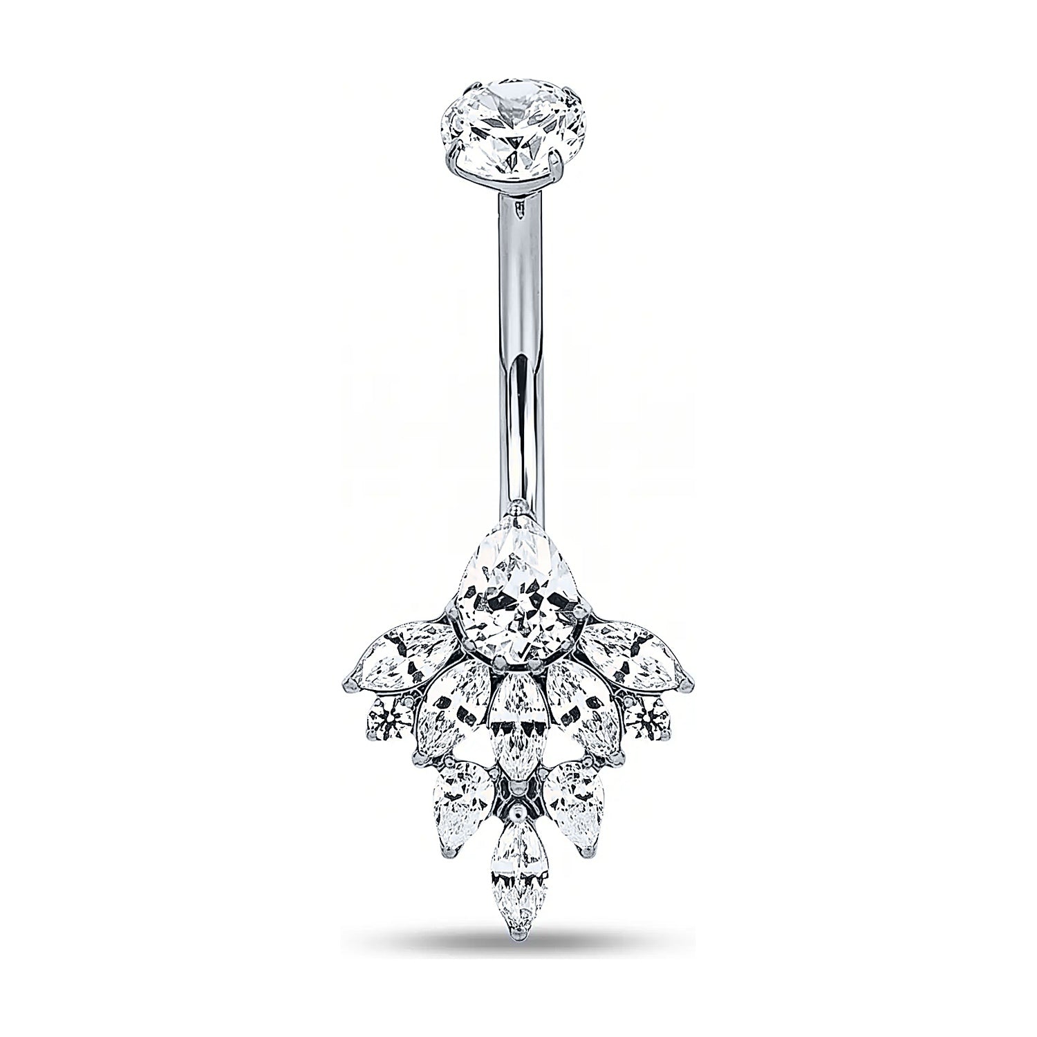 Minaz Bauchnabelpiercing Sienna Titan Silber mit floralem Zirkonia, Curved Barbell